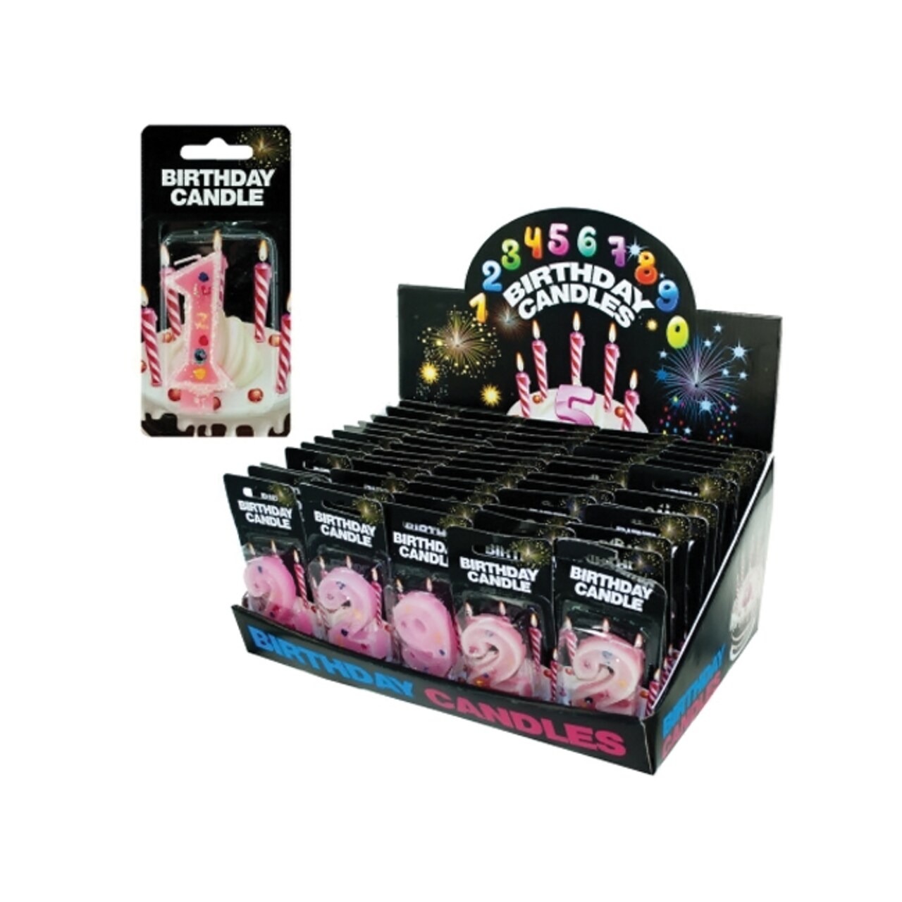 bulk buys Numbered Birthday Candles Counter Top Display - Case of 60